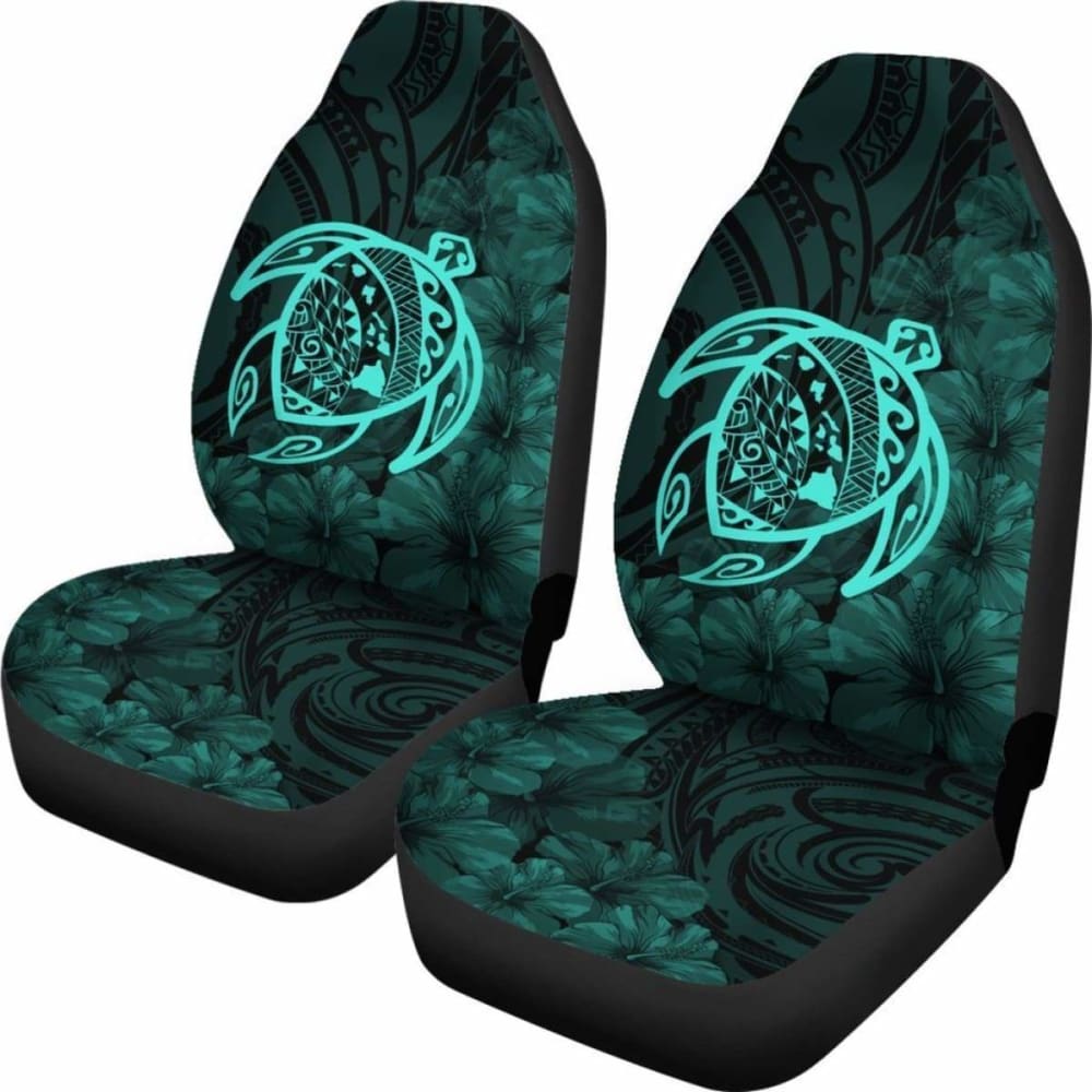 Alohawaii Car Seat Covers – Hawaii Turtle Map Hibiscus Poly Turquoise – New Awesome 091114