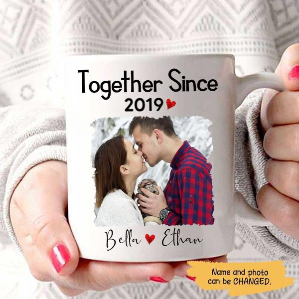 Personalized Photo Mug, Couple Sitting, Valentine’S Day Gift For Him For Her Custom Photo Mug