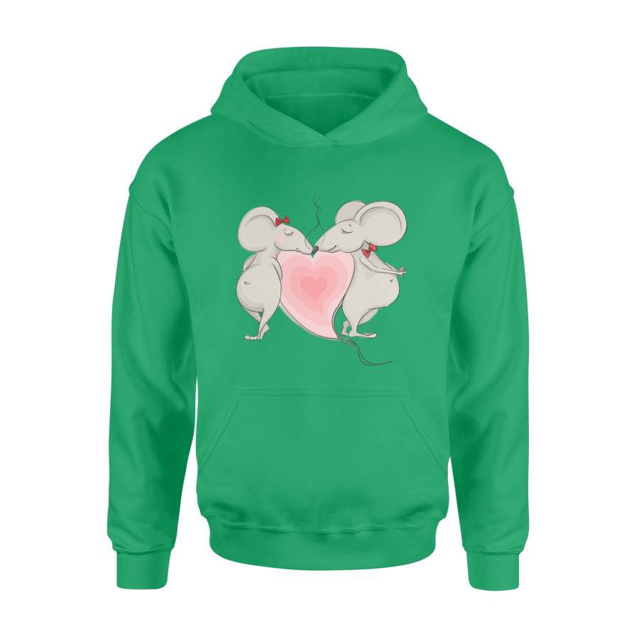 Christmas Gift Two Grey Mouse Kiss Together With Loving Power Heart Between – Standard Hoodie