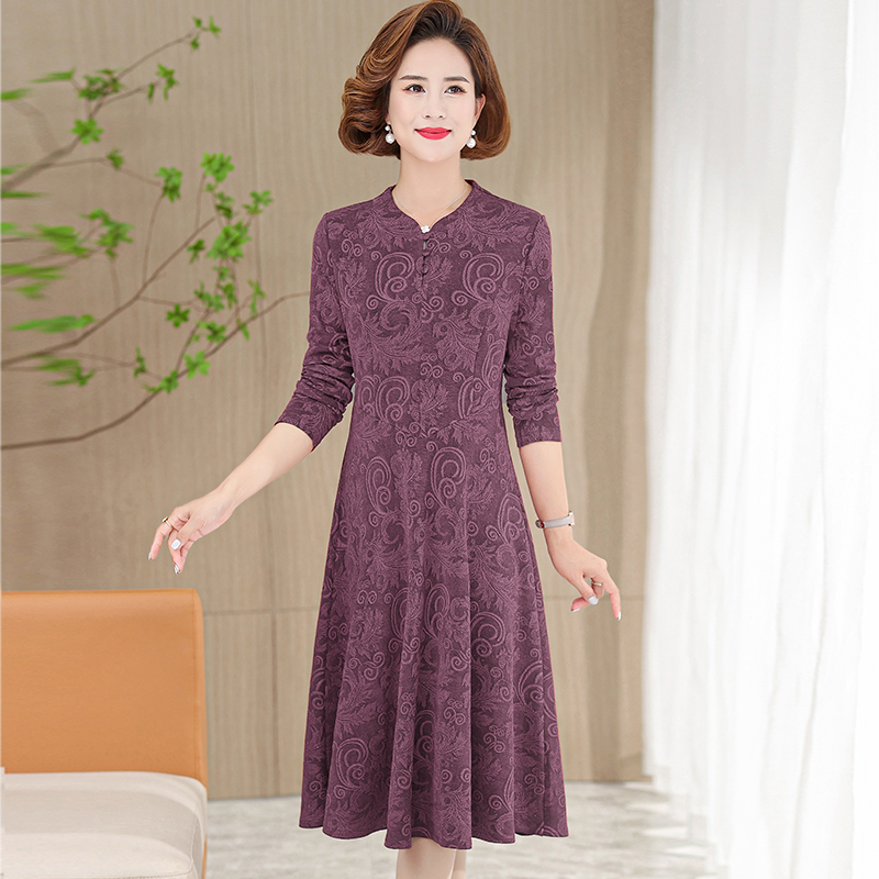 Autumn Winter Vintage Floral Casual Midi Dress Long Sleeve Middle-aged Mother Dresses 2022 Elegant Women Party alx