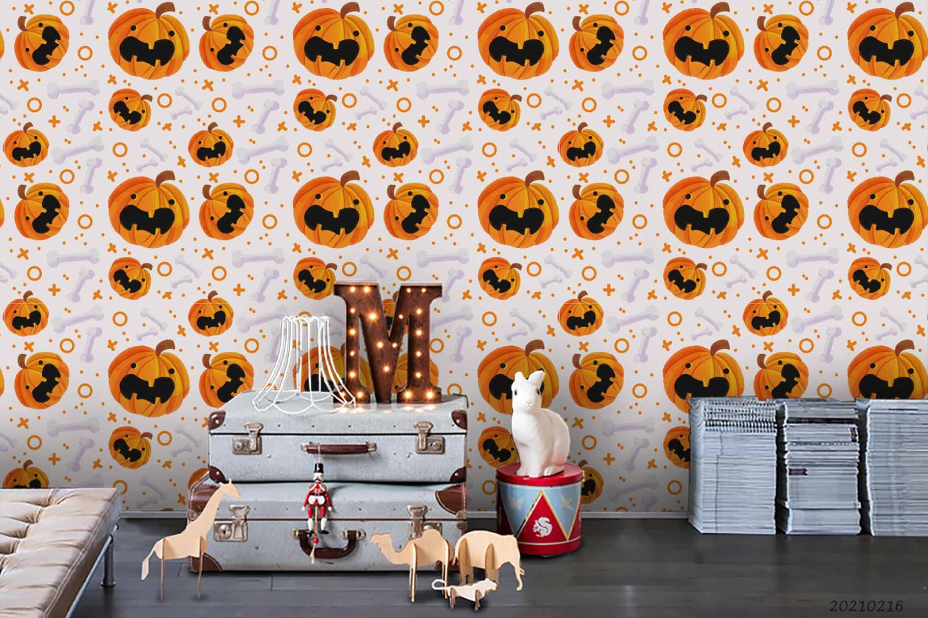 3D Hand Drawn Halloween Pumpkin Wall Mural Wallpaper Lqh 455