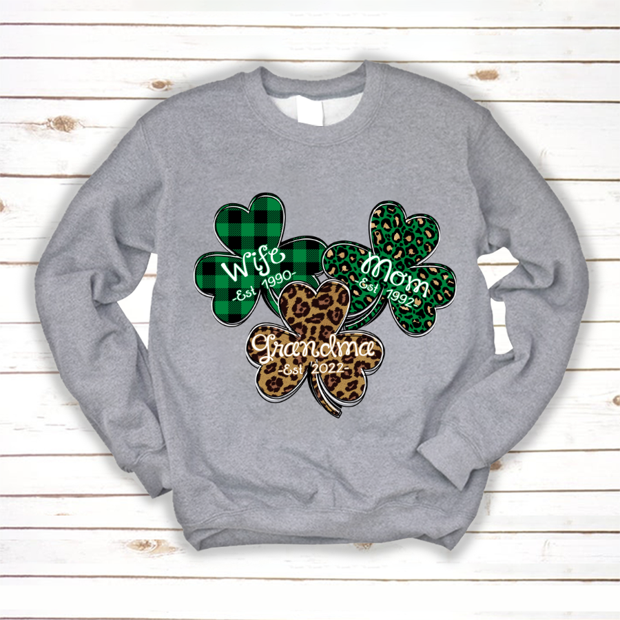 Patrick’S Day Shirt For Grandma Wife Mom Grandma Personalized Est Leopard Sweatshirt