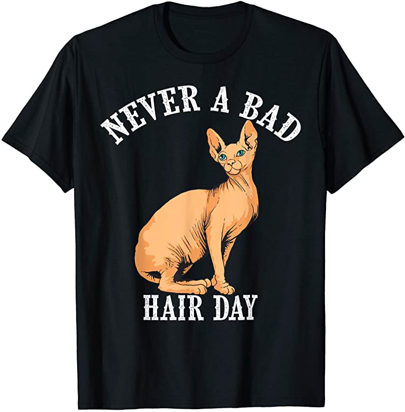 Cool Never A Hair Day Bad Funny Hairless Cat Pet Owner Gift T-Shirt