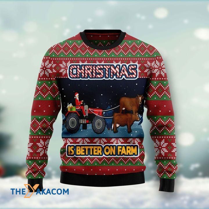 Santa Claus Riding Buffalo Christmas Is Better On Farm Gift For Christmas Ugly Christmas Sweater