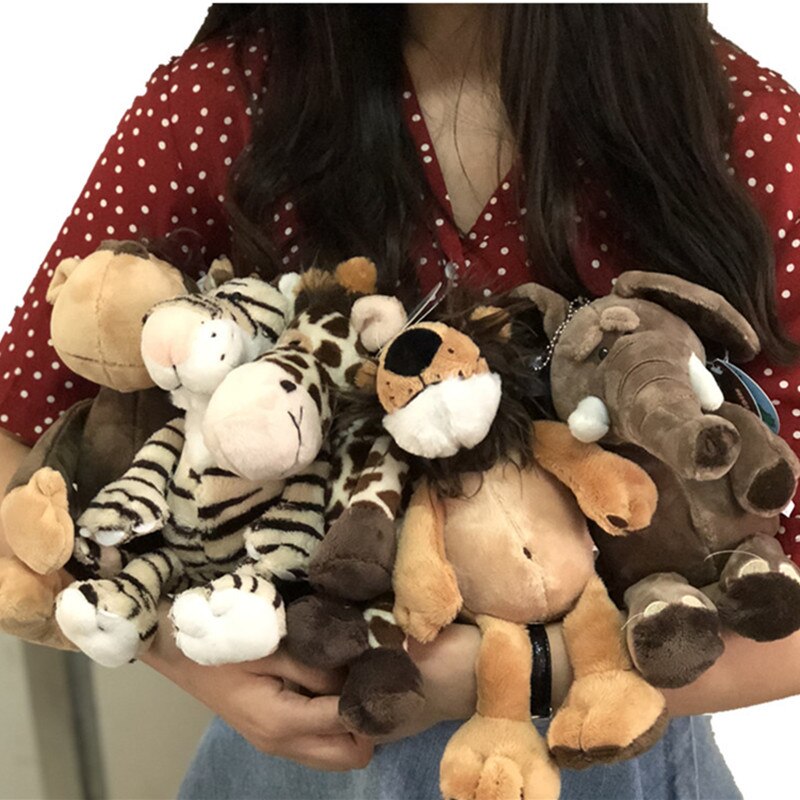 5pcs/lot Cute Jungle Animal Plush Toys Stuffed Lion Elephant Giraffe Monkey Doll Toys for Kids Baby Children Birthday Gift 25cm alx