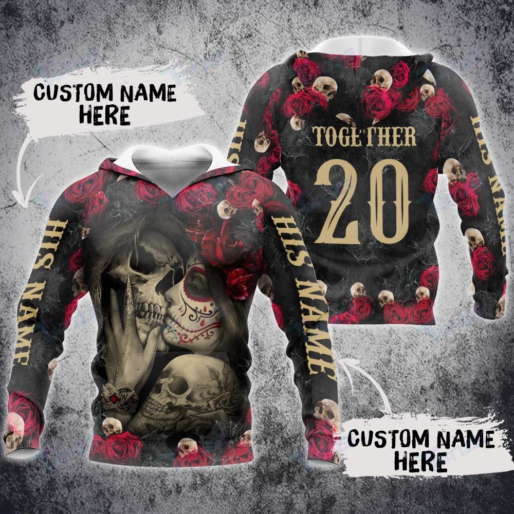 Custom year Skull couple Together since 3D All Over Printed Shirt, Sweatshirt, Hoodie, Bomber Jacket Size S – 5XL