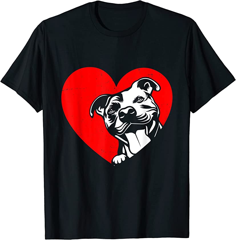 Valentines Day Retro Hearts Pitbull Dog Puppy Lover T-Shirt