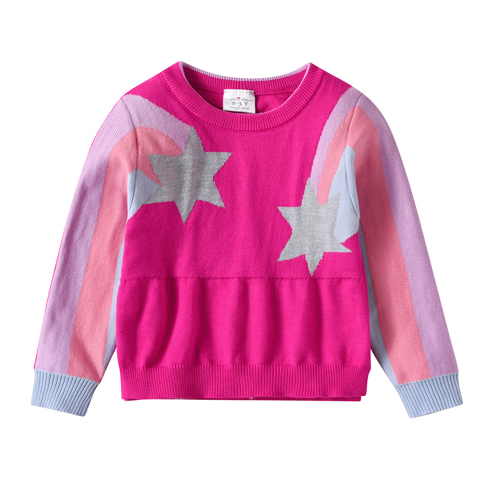 VIKITA Girls Sweater for Autumn Winter Children Round Neck Pullover Sweaters Star Unicorn Print Knitted Bottoming Kids Clothes alx