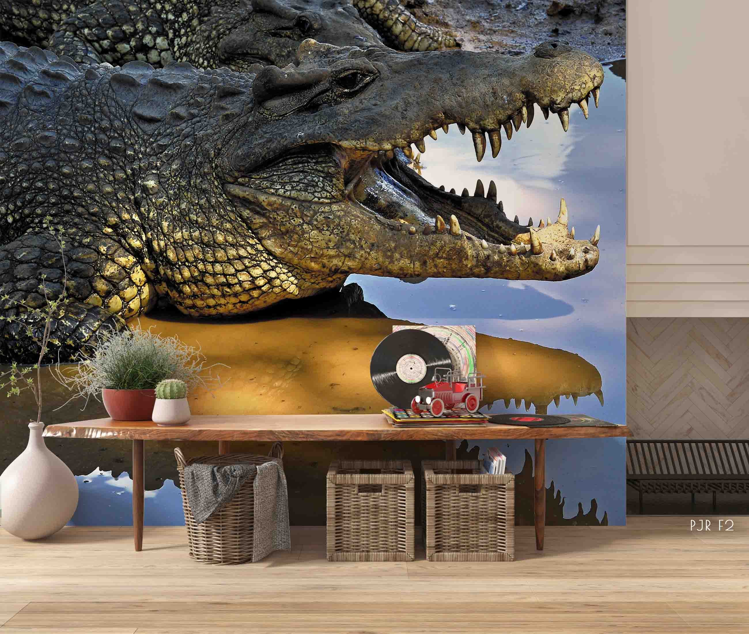 3D Crocodile Animal Resting Mural Wallpaper Wj 1341