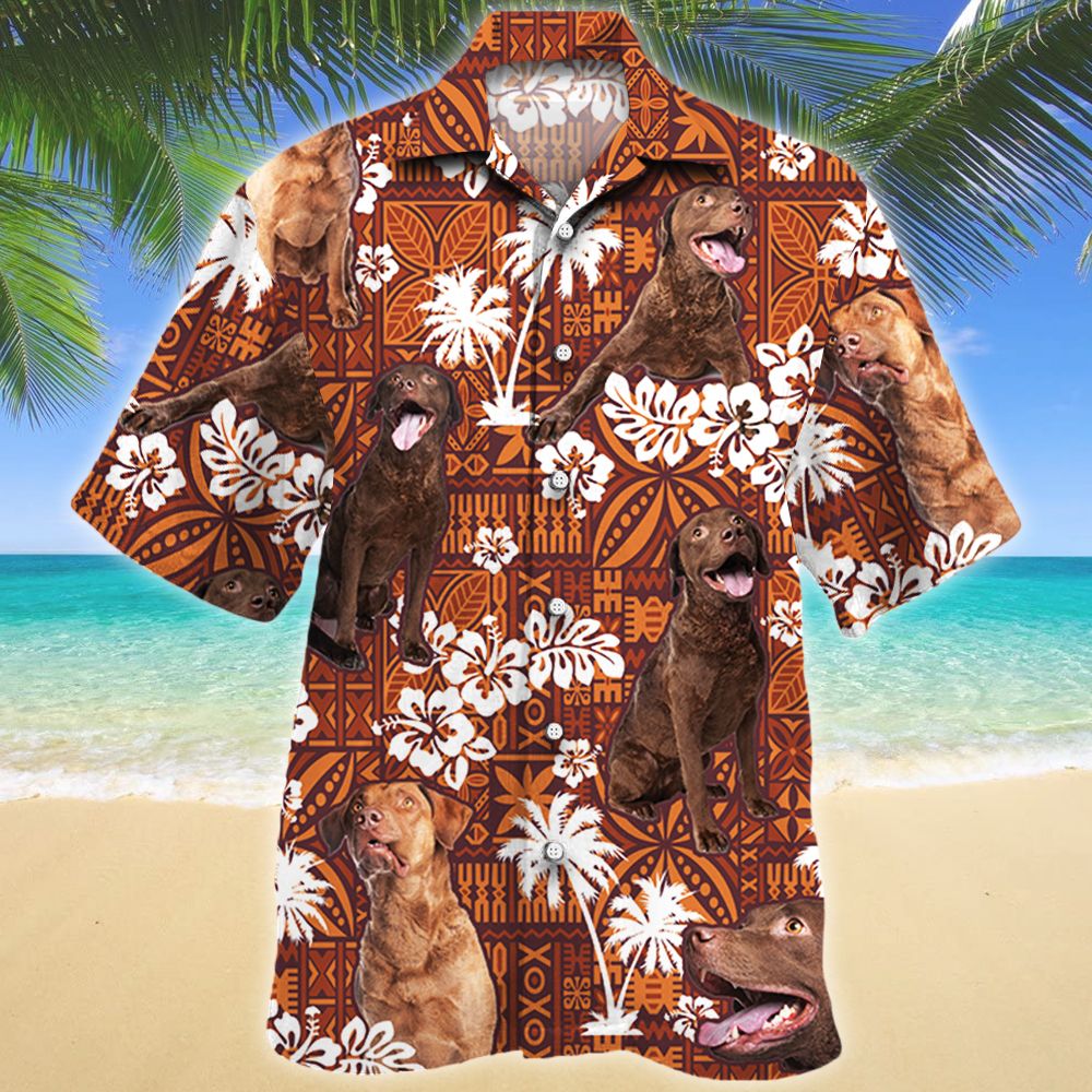 Chesapeake Bay Retriever Dog Red Tribal Pattern Hawaiian Shirt Ha97483