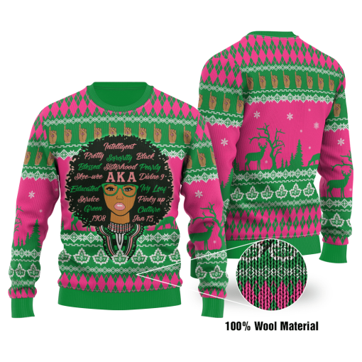 Alpha Kappa Alpha Aka Girl Aka Pearls Symbol Xmas Pattern Wool Sweater