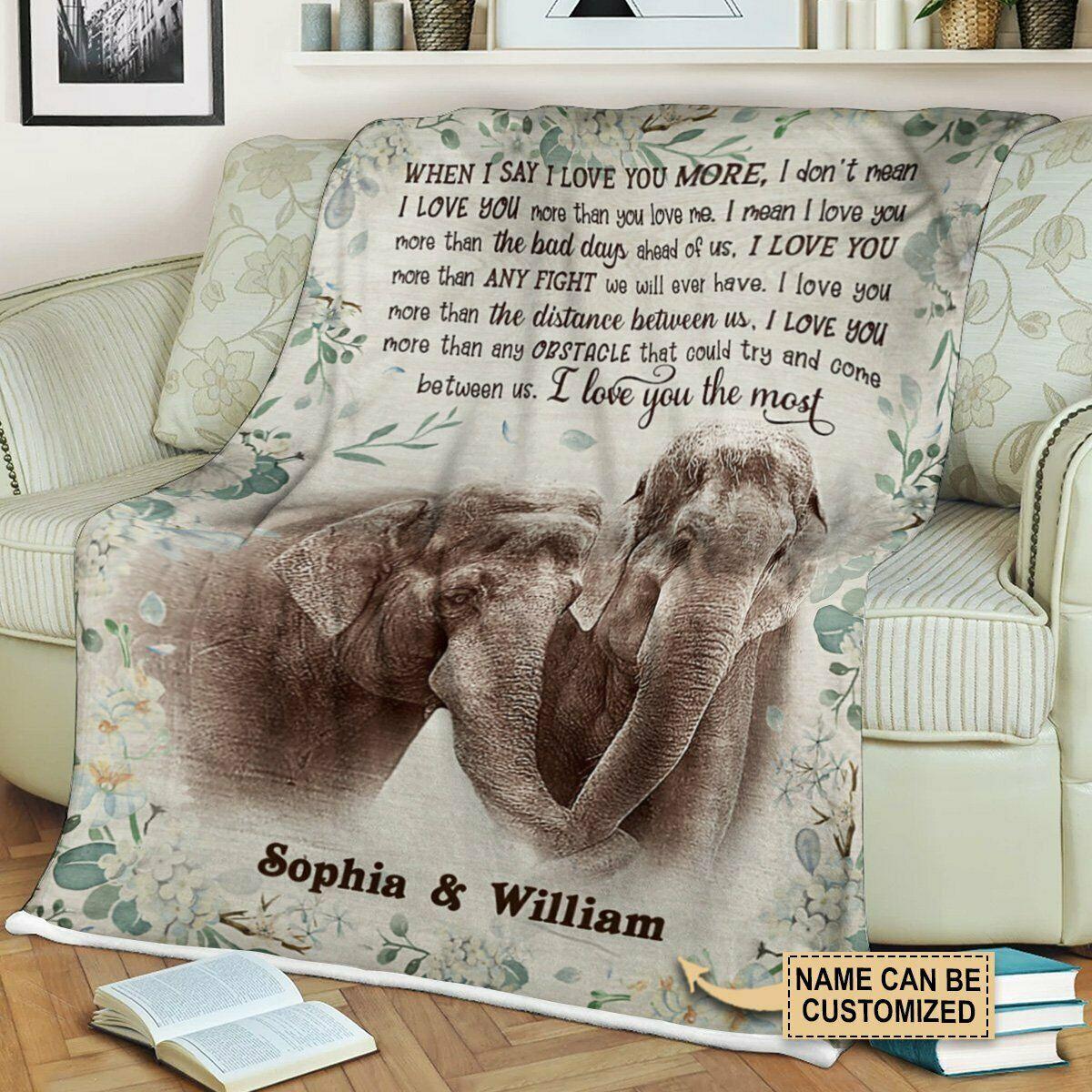 Personalized Elephant Couple Fleece Blanket – I Love You The Most Fleece Blanket