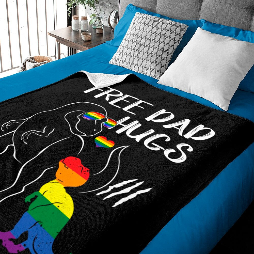 Gay Blanket, Free Dad Hugs Lgbt Pride Dad Dinosaur Blanket Gift For Gay Friend, Lesbian Blankets