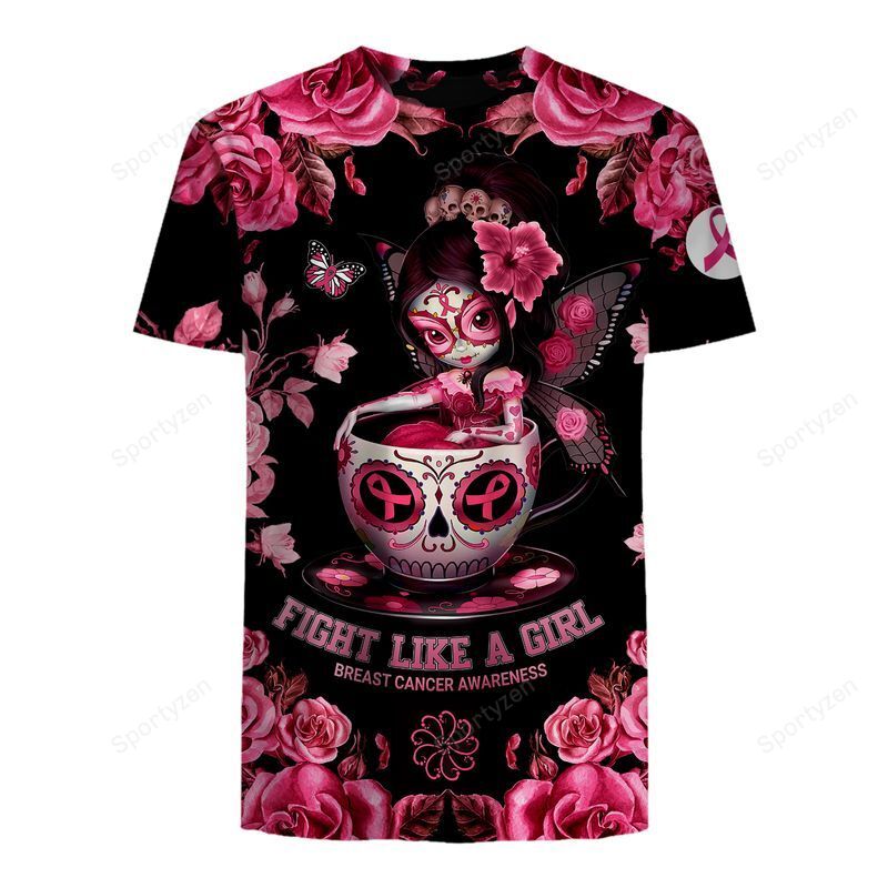 Red Rose Fight Like A Girl Breast Cancer Aop T-Shirt #Kv