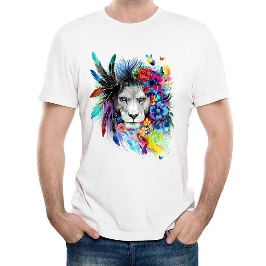 New Arrival Fashion Colorful Lion T-Shirt Men’S Custom Animal T Shirts Summer Casual Basic Short Sleeve Tops Tee Shirts