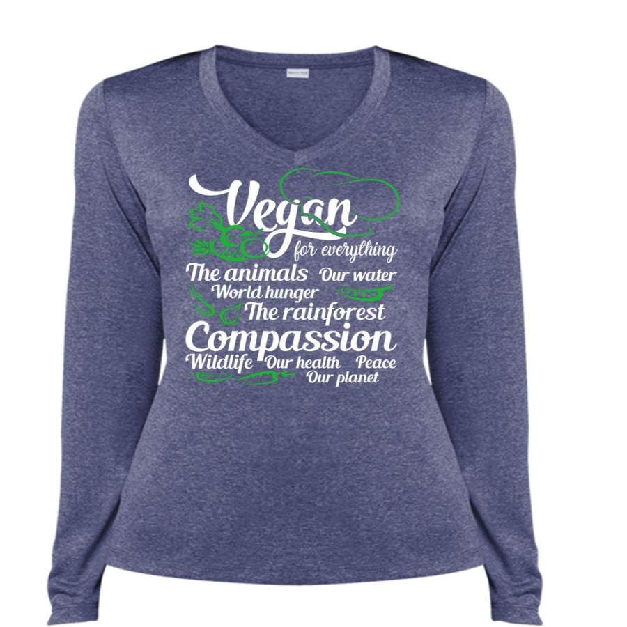 Vegan For Everything T Shirt, The Animals Our Water T Shirt, Cool Shirt (Ladies LS Heather V-Neck)