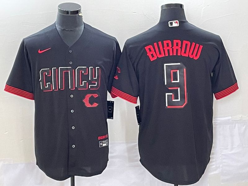 Cincinnati Reds #9 Joe Burrow Jersey – Black