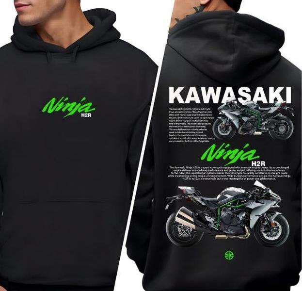 Kawasaki H2R Two Sided Motorcycles Hoodie, Ultimate Racing Motorcycle Design for Speed Enthusiasts, Featuring Iconic Green Ninja Logo, Comfortable Unisex Hoodie for Fans of High-Performance Bikes