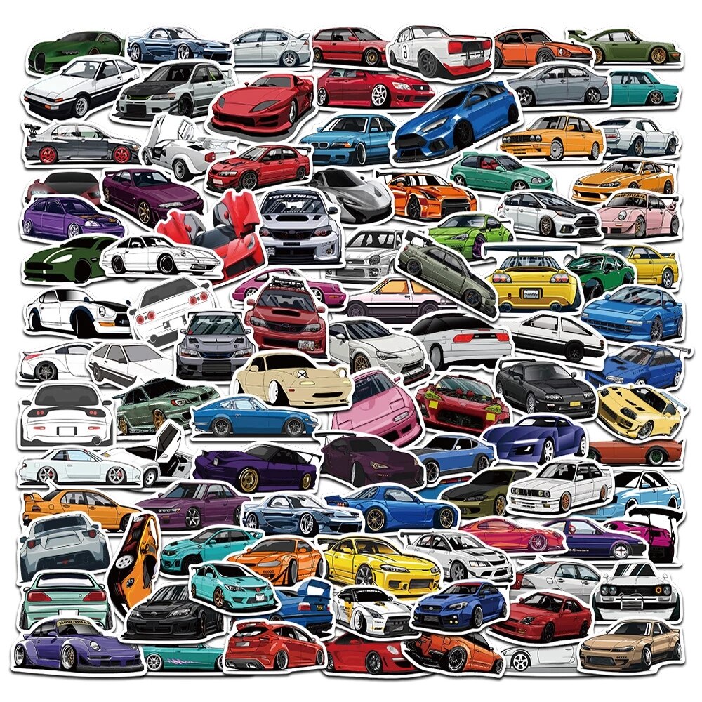 10/50/100pcs Cool Sports Racing Car Stickers for Bicycle Helmet Luggage Skateboard Phone Decal Sticker Bomb JDM Styling Kids Toy alx