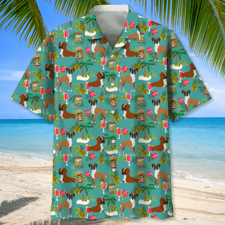 Boxer Beach Hawaii Graphic Print Short Sleeve Hawaii Shirt Ha46960