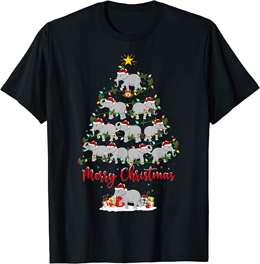 Funny Elephant Christmas Tree Lights Santa Elephant Xmas T-Shirt