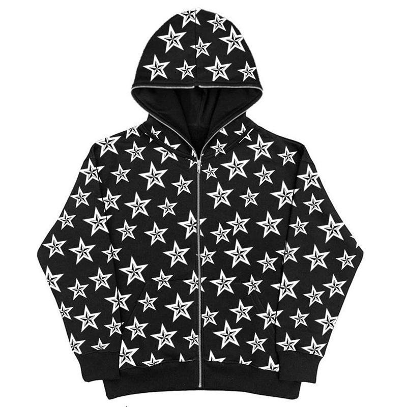 Zip Hoodie Fashion Star graphics Print Men’s hoodies Sweatshirt gothic Sport Coat Long Sleeve Oversized hoodie jacket Black Y2k alx