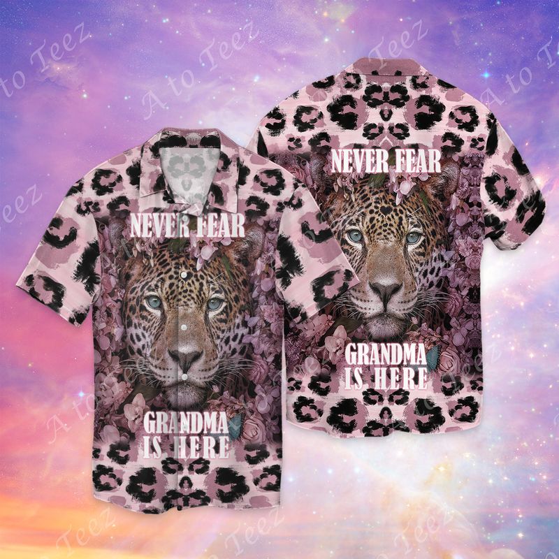 Never Fear Grandma Is Here Leopard Cute 3D Full Print Hawaiian Shirt