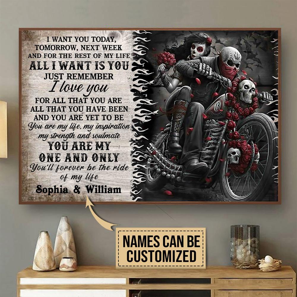 Personalized Motorcycling Skull Couple The Ride Of My Life Customized Poster