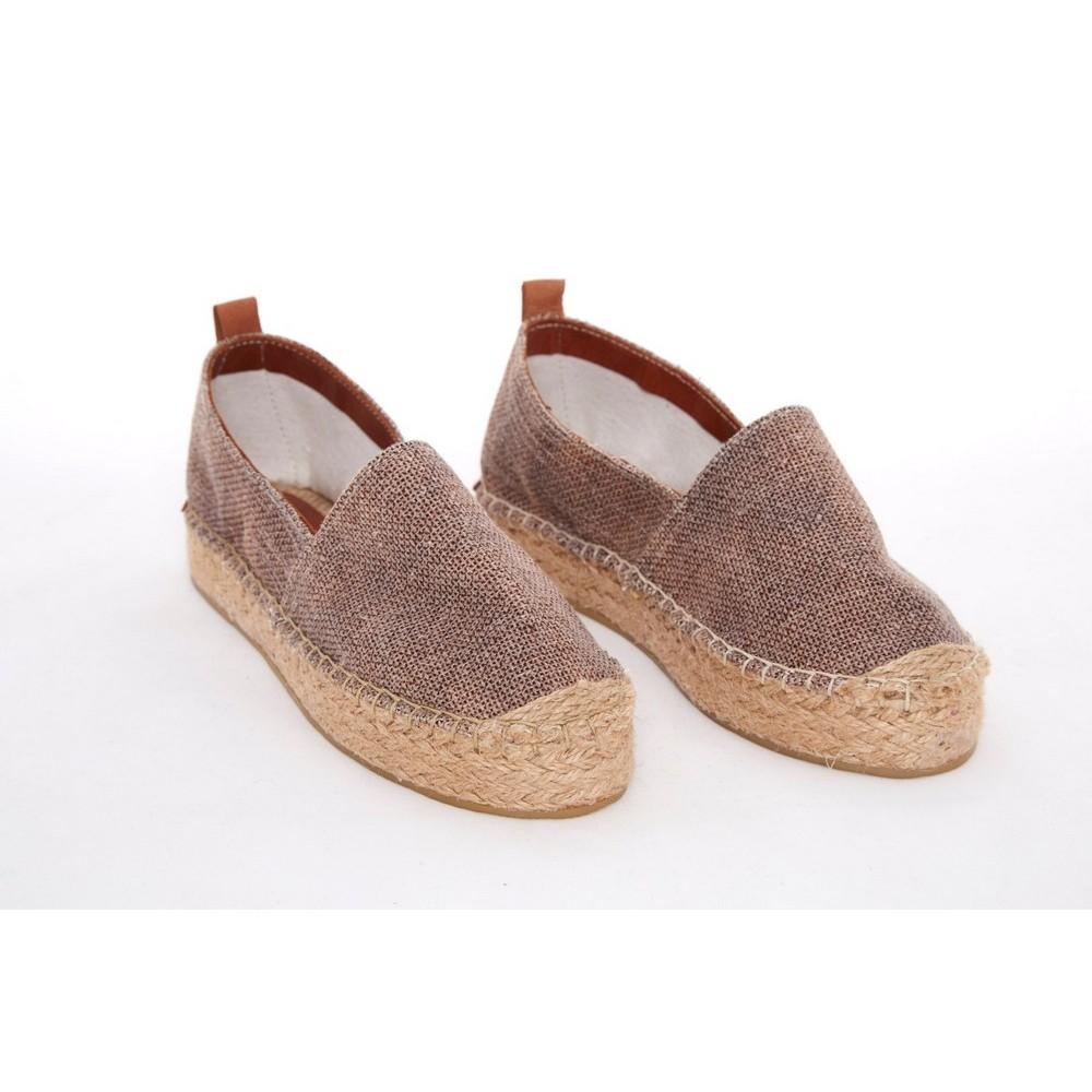 Brown Linen Espadrille Shoes San934