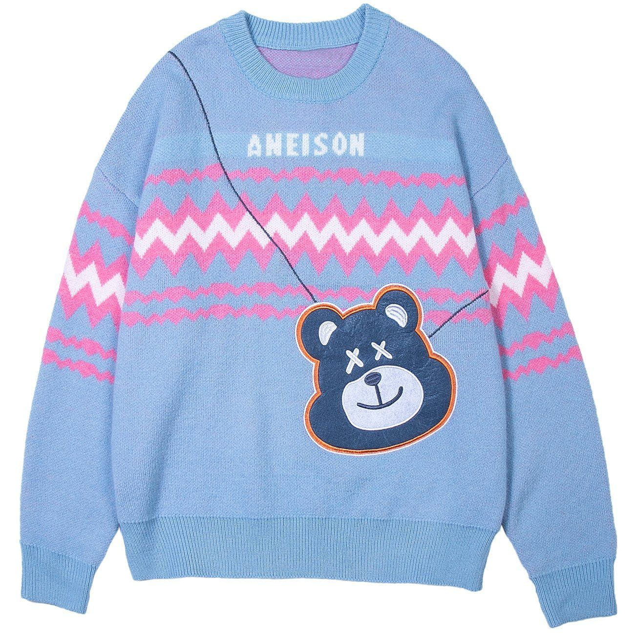 Talishko™ – Bear Bag Pattern Stitching Knit Sweater