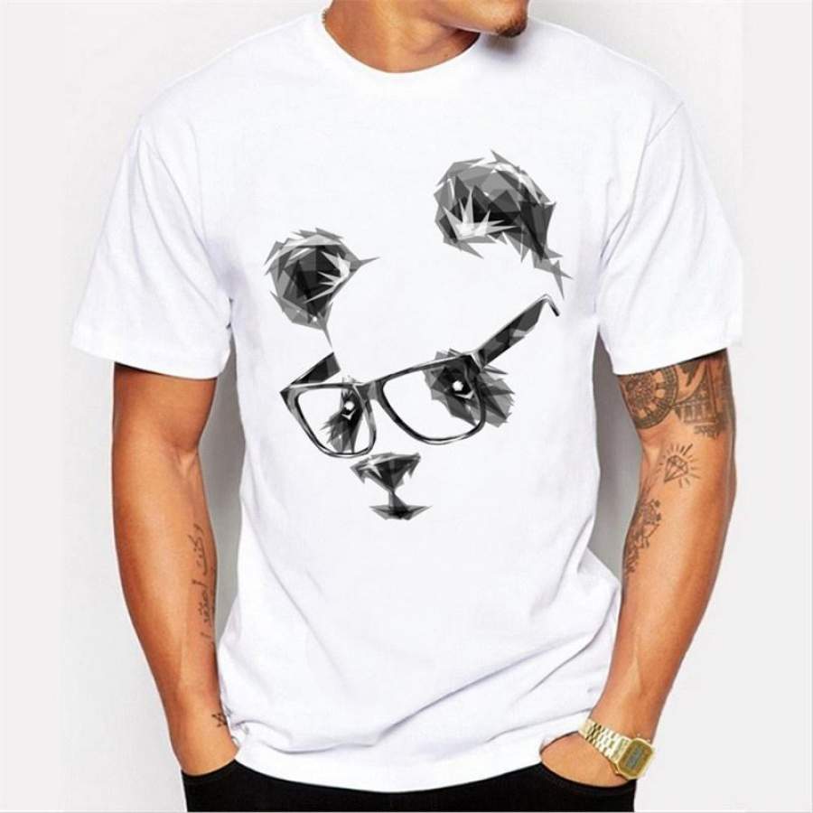 2017 Summer Latest Fashion Men’S T-Shirt Cute Wearing Panda Glasses Printed O-Collar T-Shirt Novel Fashion Trend T-Shirt