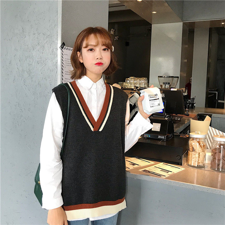 Sweater Vest Women Knitted Preppy Style All-match Street Harajuku Chic Casual Sleeveless Femme Sweaters Loose Students Stylish alx