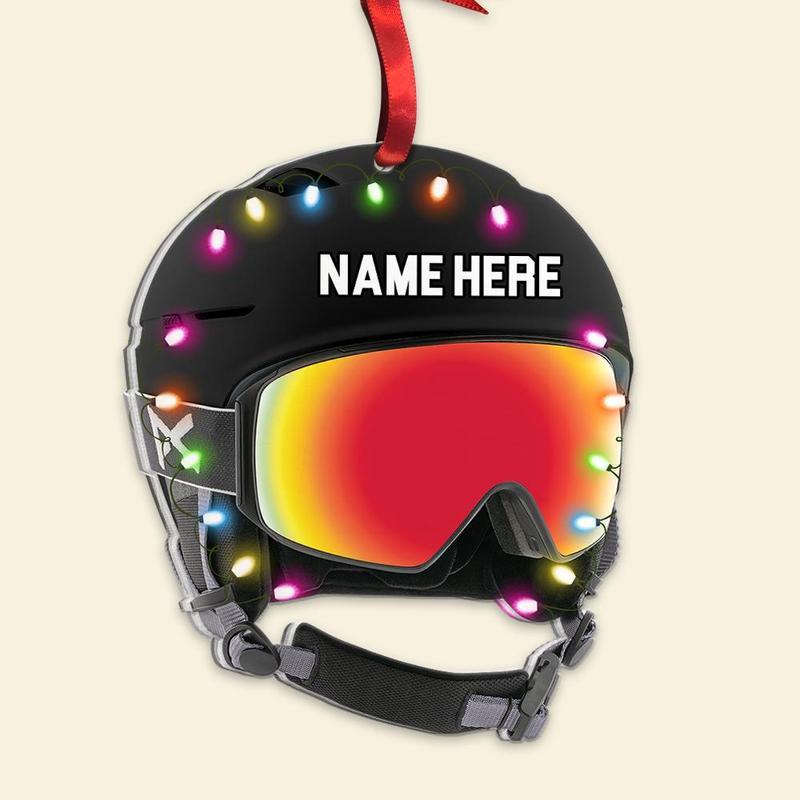 Skiing Helmet With Christmas Light – Personalized Flat Ornament