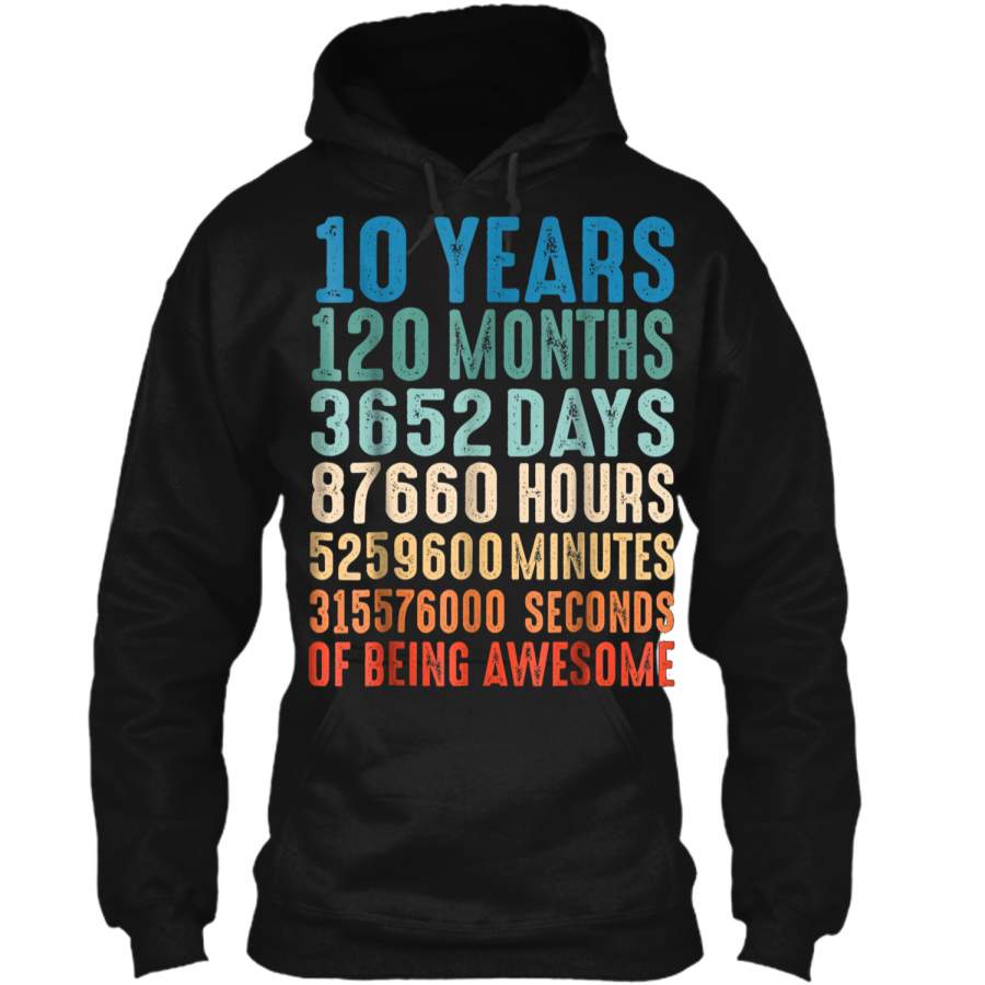 10 Years Old 10th Birthday Vintage Retro 120 Months Pullover Hoodie 8 oz