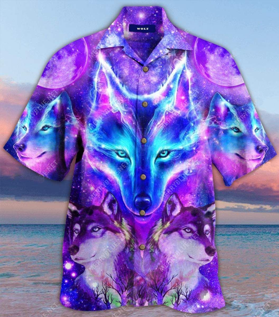 Buy Amazing Galaxy Wolf Purple Bright Hawaii Aloha Shirts Ha47599