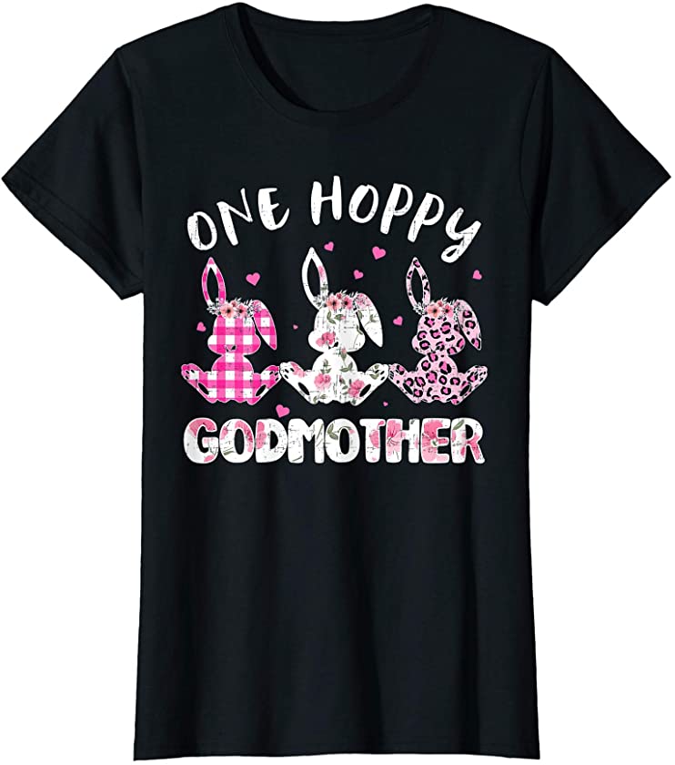 Womens One Hoppy Godmother Easter Bunny Leopard Plaid Costume T-Shirt