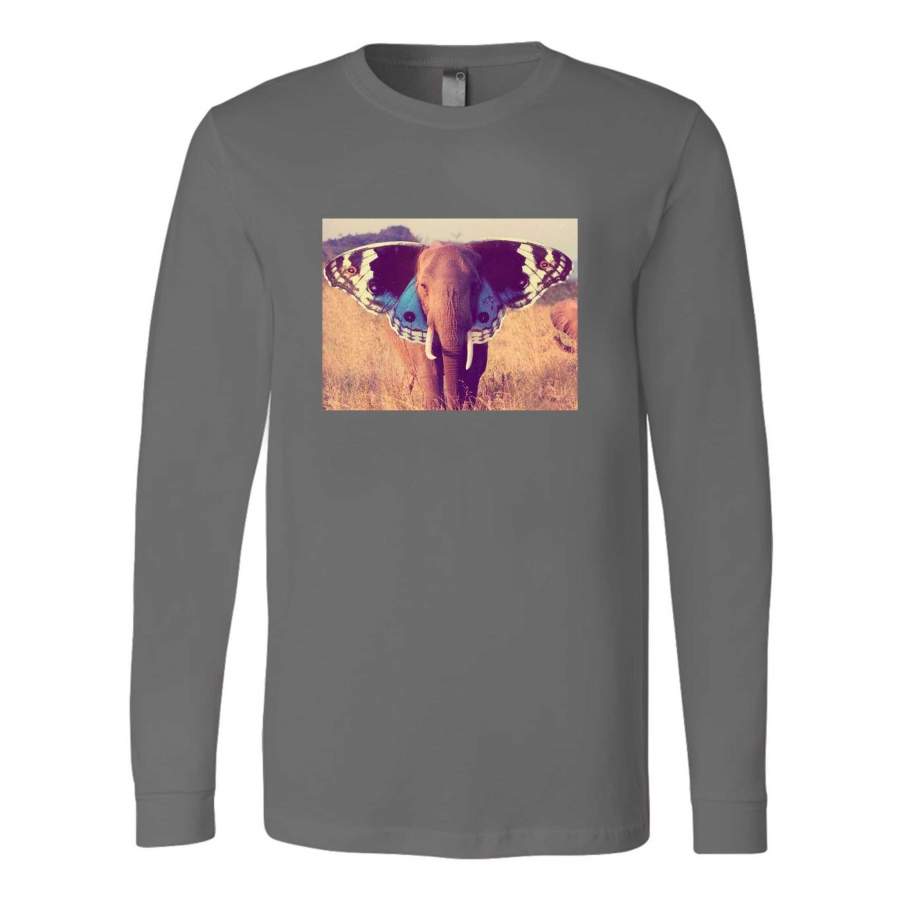 Gents Organic Art Elephant Dog Wings Long Sleeve T-Shirt