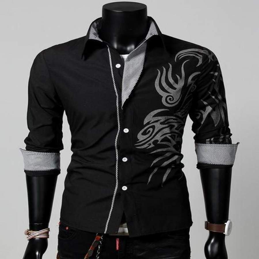 Cotton Turn-down Collar Solid Shirt For Men Spring Summer Casual Flannel Plaid Men’s Dragon Full Shirts