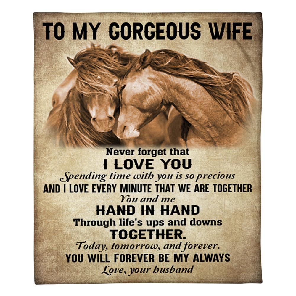 To My Gorgeous Wife Horse Fleece Blanket Family Gift Home Decor Bedding Couch Sofa Soft And Comfy Cozy