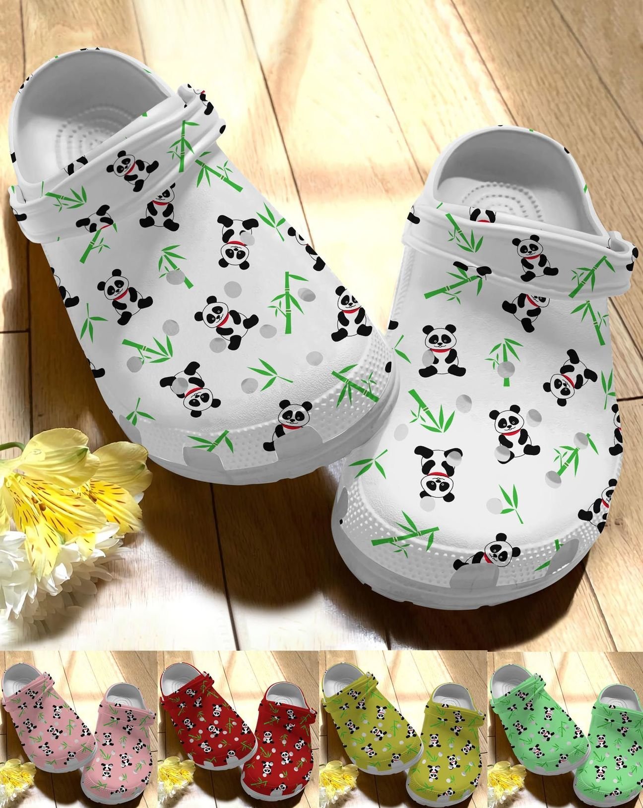 Panda Personalize Clog, Custom Name, Text, Fashion Style For Women, Men, Kid, Print 3D Whitesole Colorful Panda