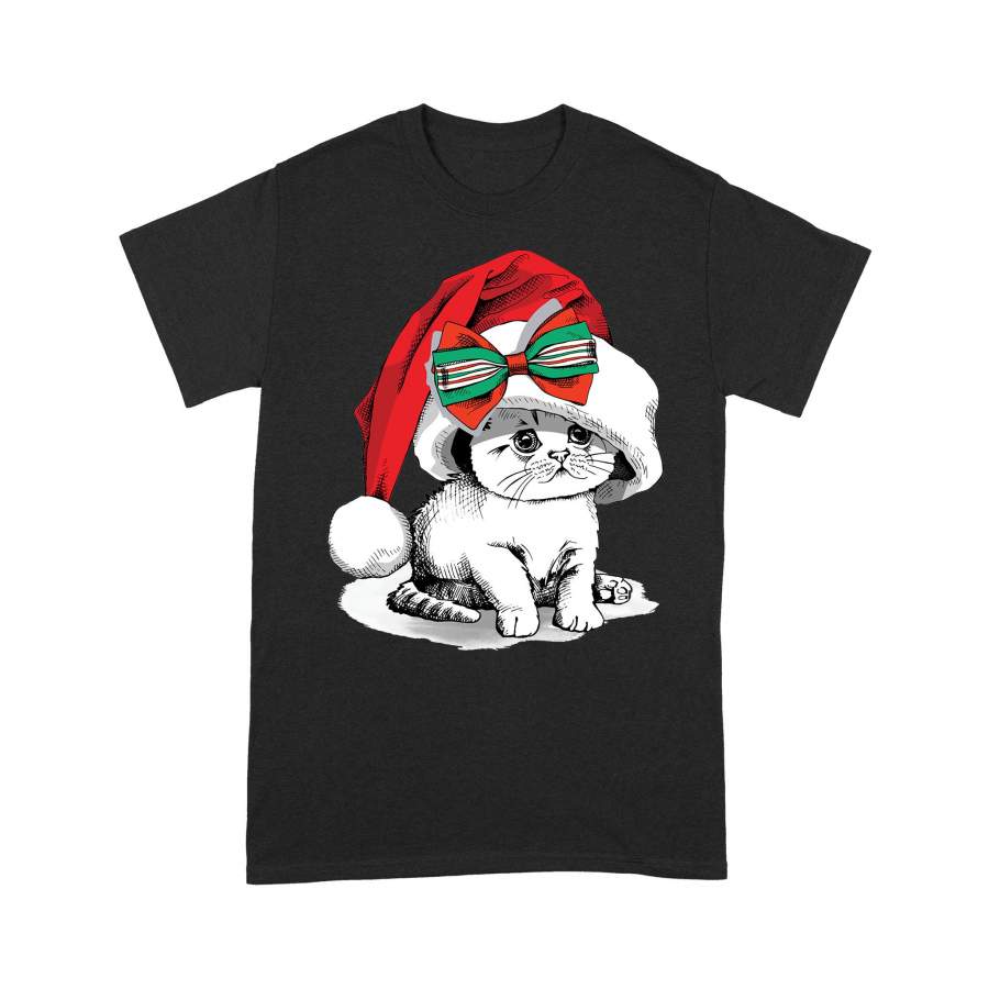 Christmas Gift Idea Kitten Wearing Santa Claus Hat With Bow – Standard T-shirt