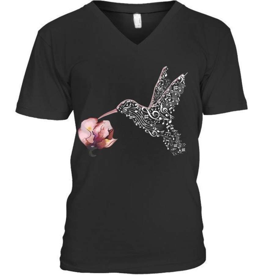 Hummingbird Music And Flower Beautiful Guys V-Neck