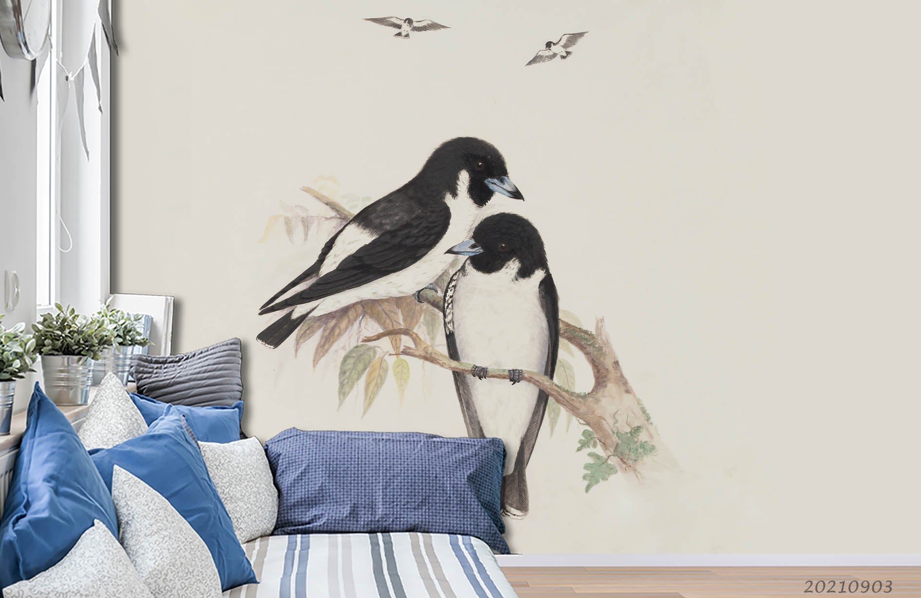 3D Watercolor Animal Swallow Branch Wall Mural Wallpaper Lqh 249