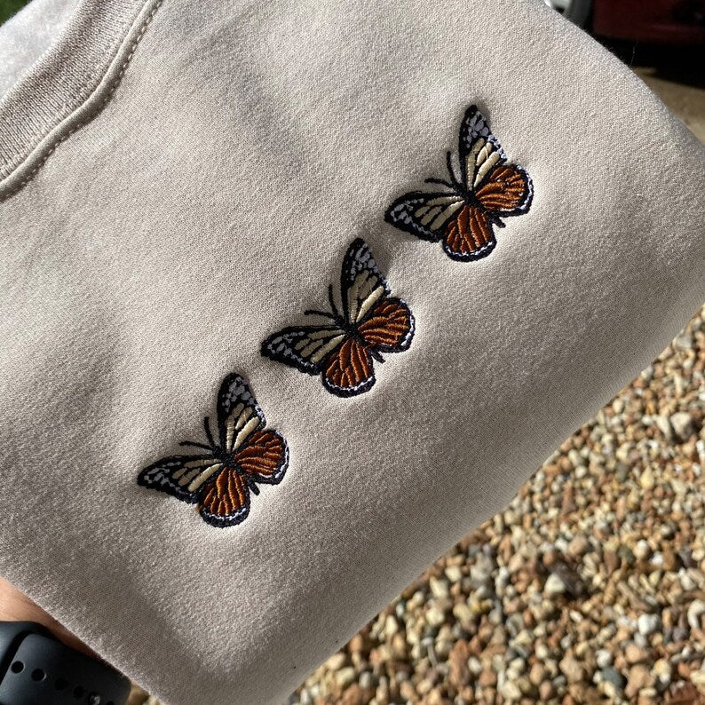 Butterfly Embroidered Sweatshirt 2D Crewneck Sweatshirt All Over Print Sweatshirt For Women Sweatshirt For Men Sws2976