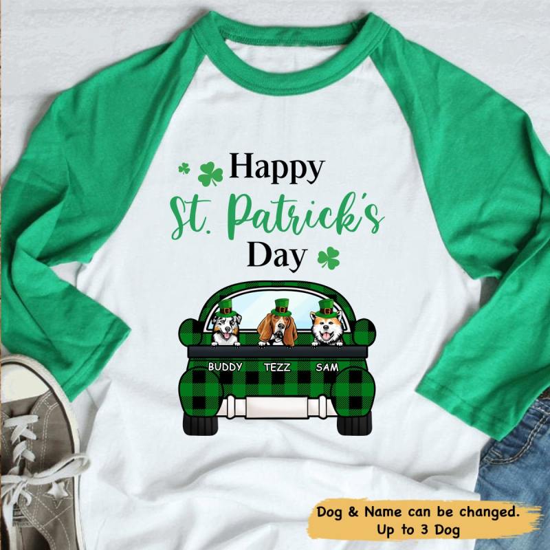 Happy St. Patrick’S Day For Dog Lovers, Personalized Dog Mom St. Patrick’S Day Unisex Raglan Shirt