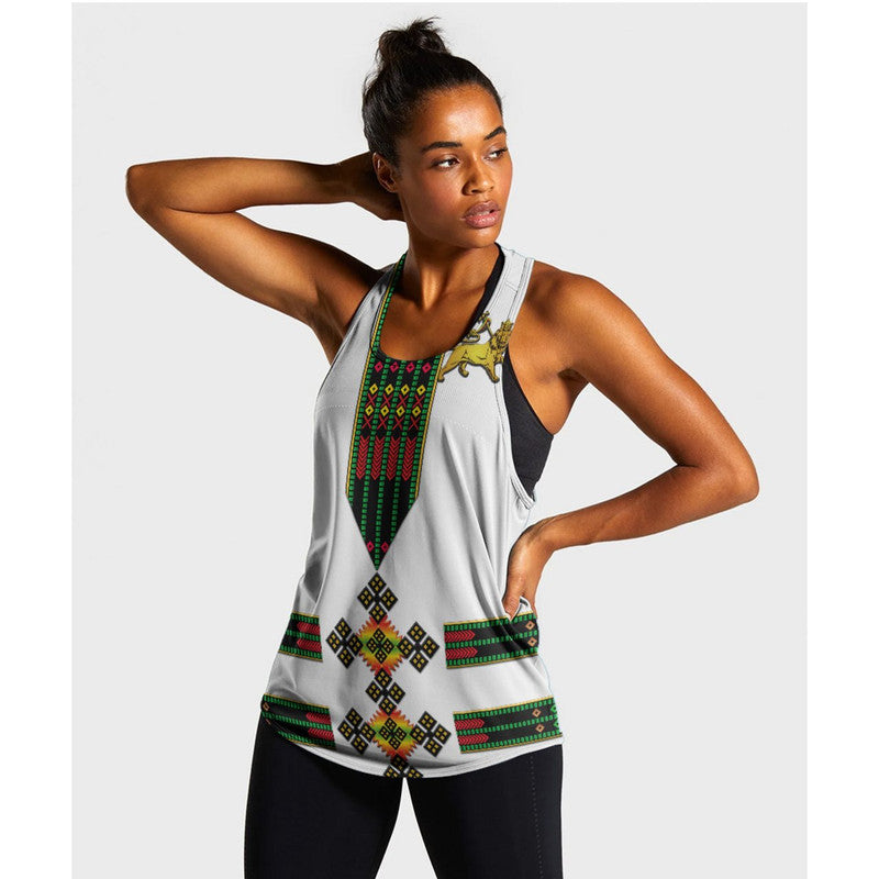 (Custom Personalised) Ethiopia Women Racerback Tank Ethiopian Lion Of Judah Tibeb Vibes No.1 Ver – Flag Style Lt8