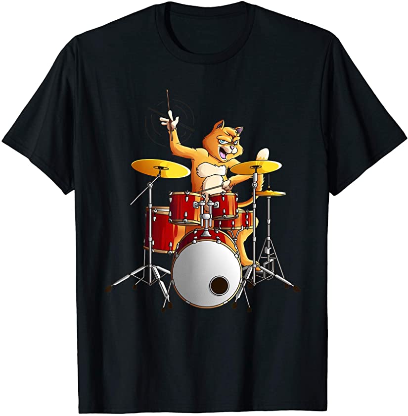 Cool Cat Playing Drums | Funny Kitten Instrument Player Gift T-Shirt