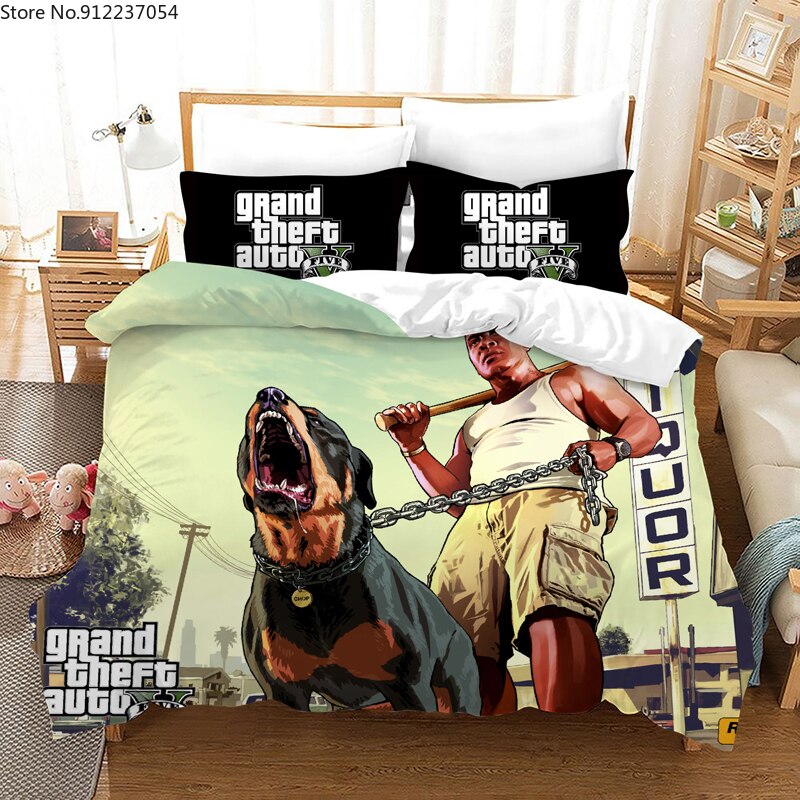 Video Game Gta V Bedding Set 3D Print Duvet Covers Grand Theft Auto 5 Bed Cover Set Home Bedspread No Sheet Full Size