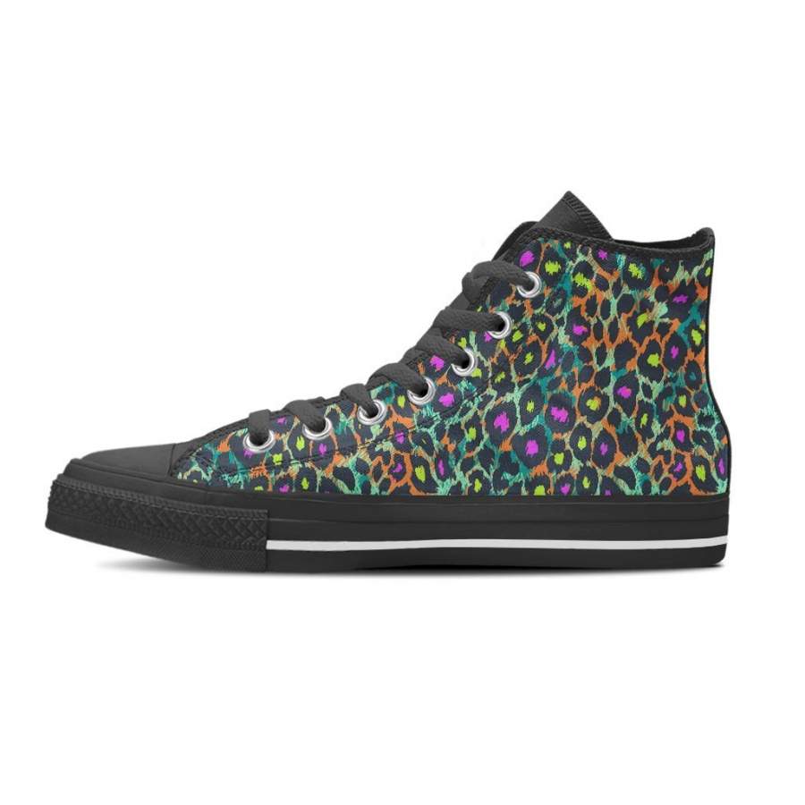 Colorful Neon Leopard Men’s High Top Shoes