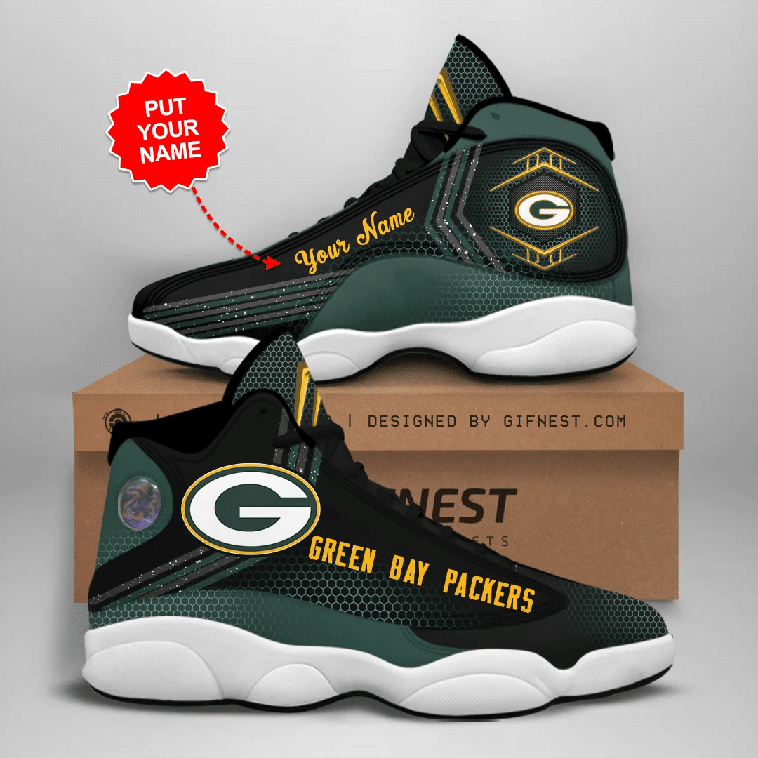 Green Bay Packers Logo In Dark Green Personalized Air Jordan 13 Printing Shoes Sneaker